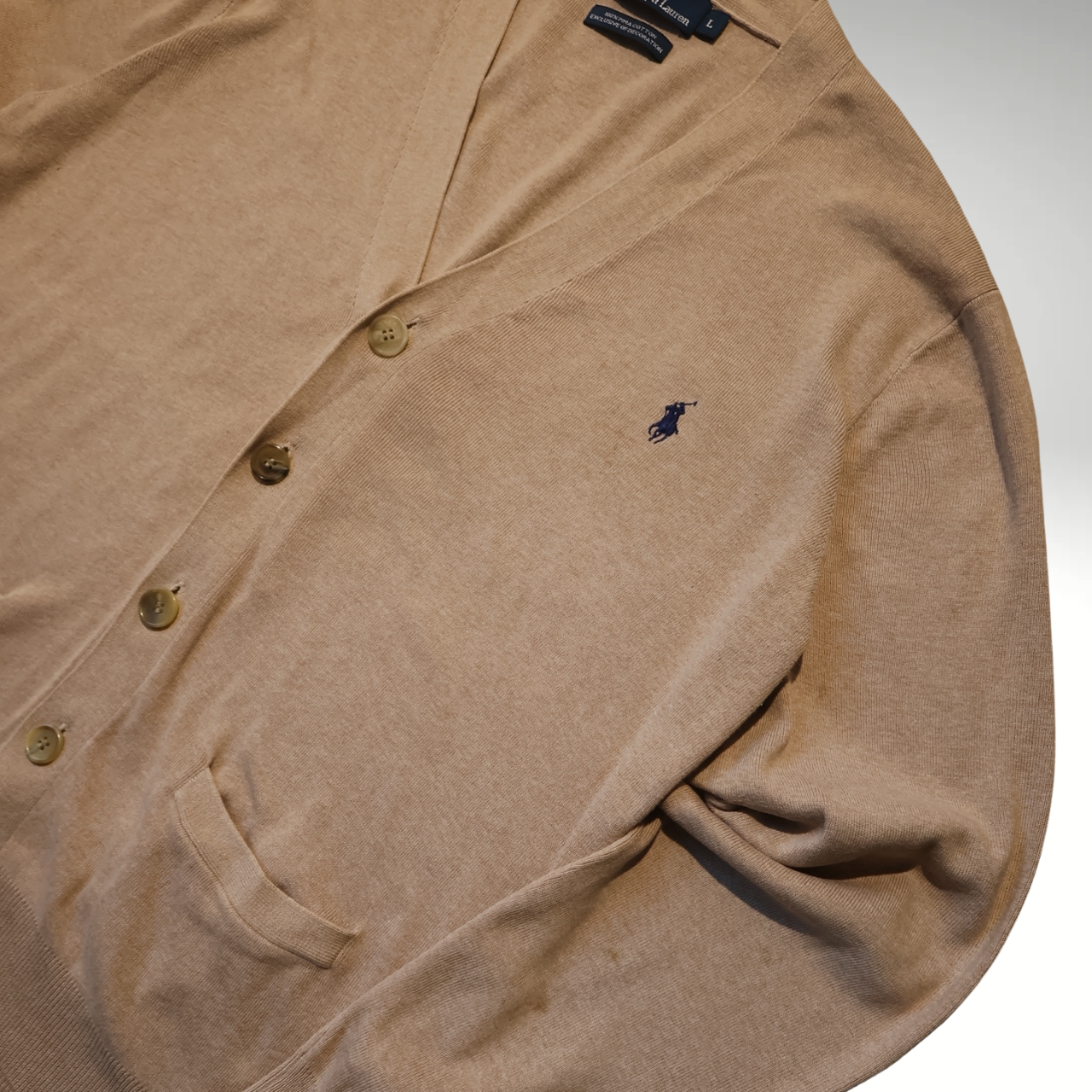 Men’s Beige Ralph Lauren Cardigan (Prima Cotton) (L)