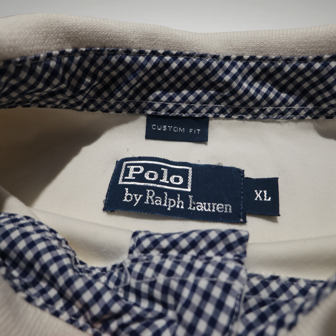 Men’s White With Blue Checkered Detailing Ralph Lauren Polo shirt (XL)